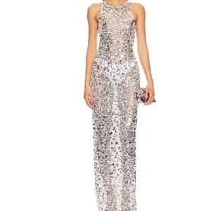 Lovers + Friends Silver Sequin Maxi Dress